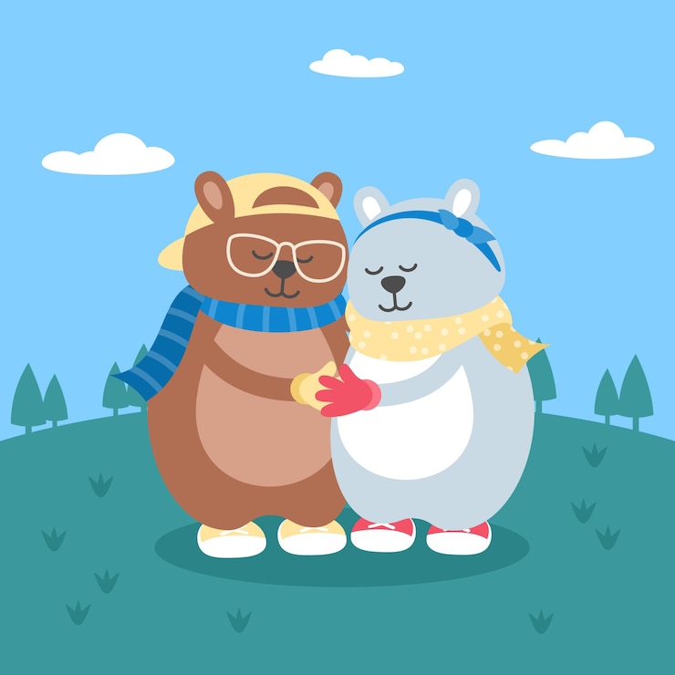 Vector gratuito linda pareja de animales de san valentín