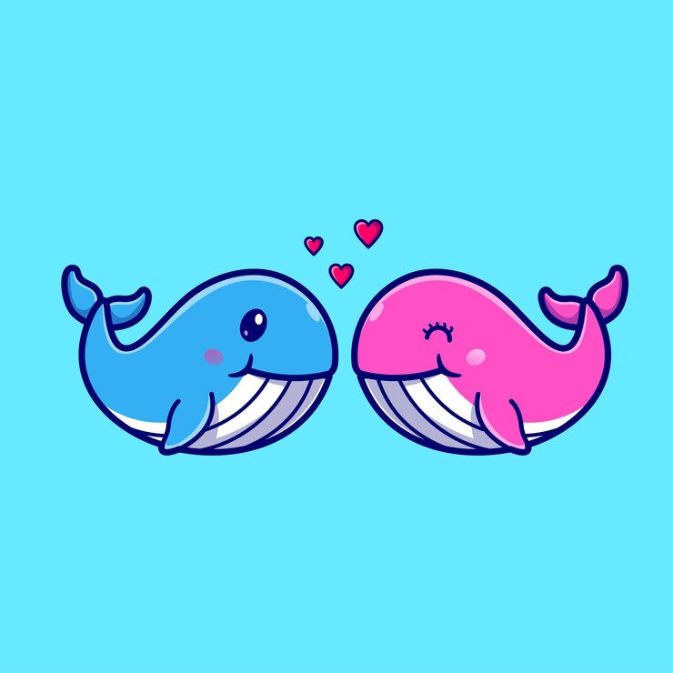 Vector gratuito linda pareja ballena con amor dibujos animados vector icono ilustración animal amor icono concepto aislado