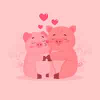 Vector gratuito linda pareja de cerdos de san valentín