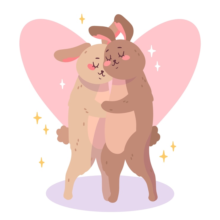 Vector gratuito linda pareja de conejos de san valentín