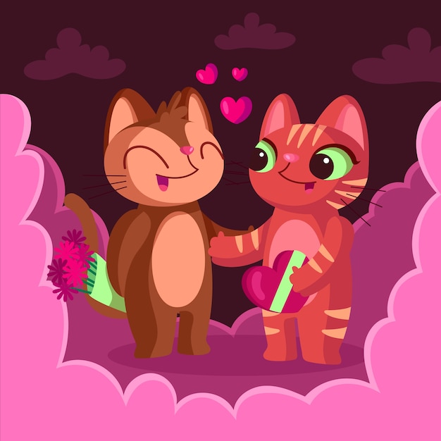 Vector gratuito linda pareja de gatos de san valentín