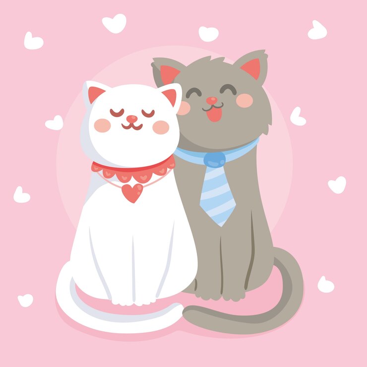 Vector gratuito linda pareja de gatos de san valentín