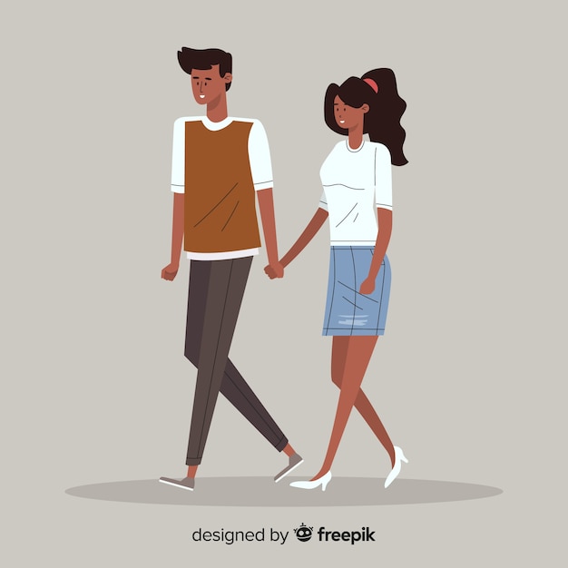 Vector gratuito linda pareja joven caminando juntos