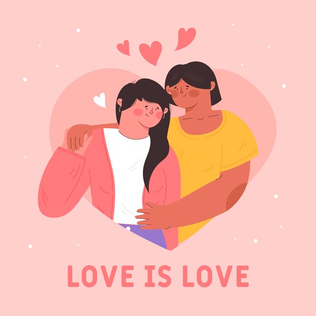 Linda pareja de lesbianas ilustrada