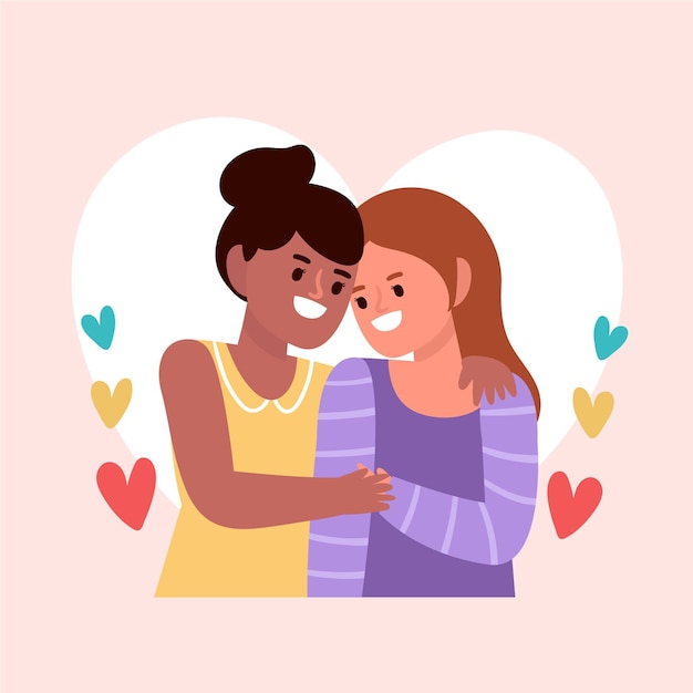 Linda pareja de lesbianas ilustrada