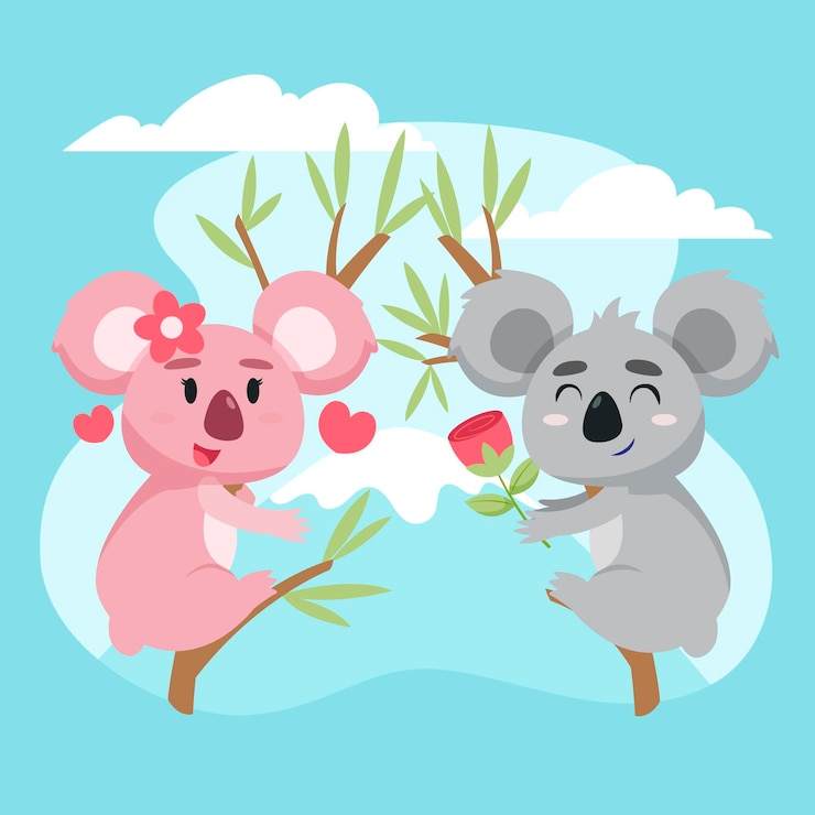 Vector gratuito linda pareja de osos koala de san valentín