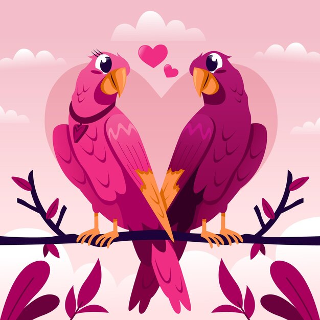 Linda pareja de pájaros del amor del día de san valentín