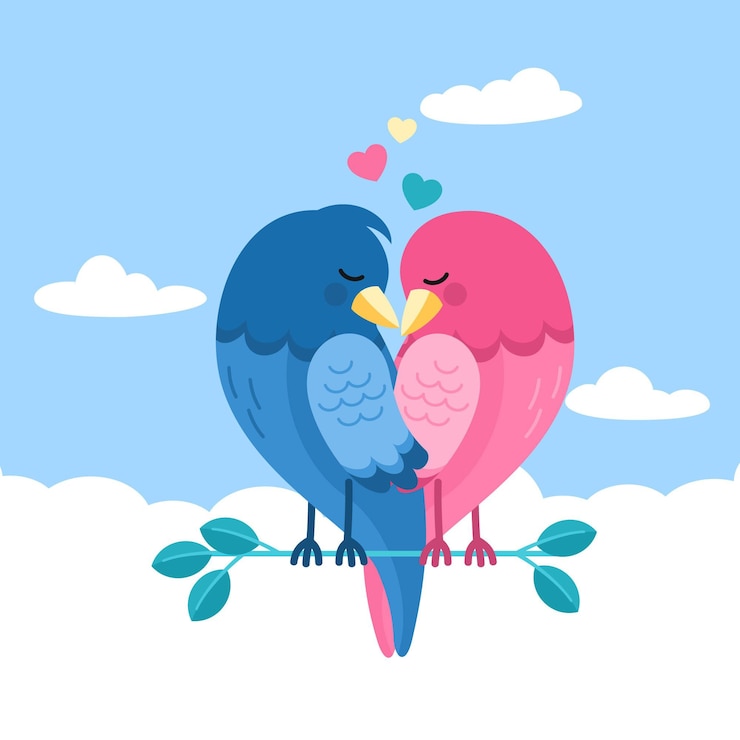 Vector gratuito linda pareja de pájaros de san valentín