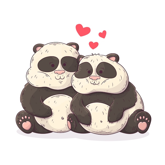 Vector gratuito linda pareja de panda de san valentín