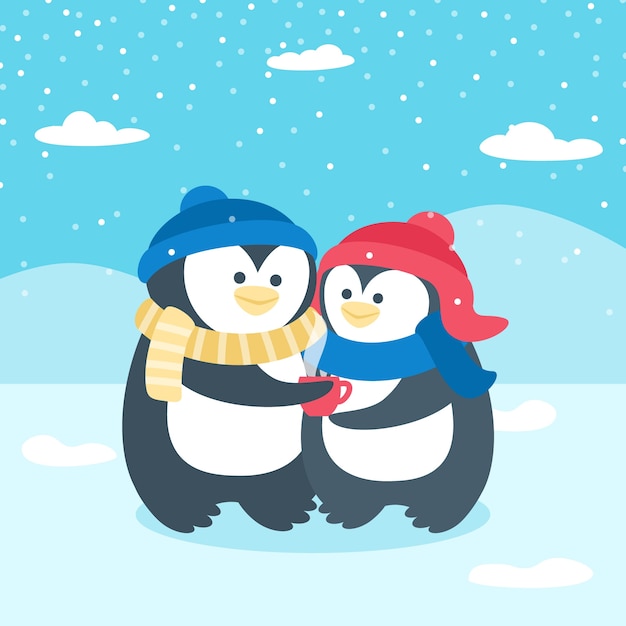 Vector gratuito linda pareja de pingüinos de san valentín