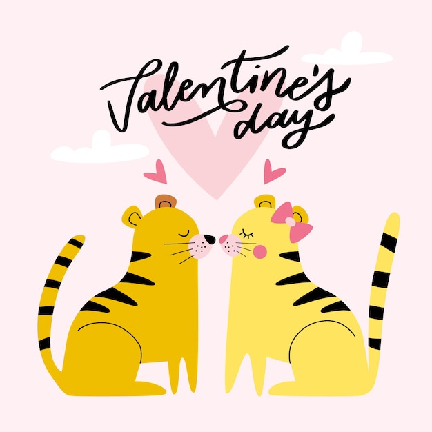 Vector gratuito linda pareja de tigres de san valentín