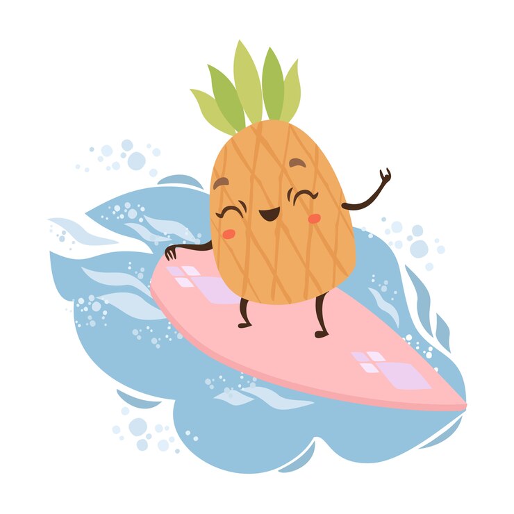 Vector gratuito linda piña en un surf