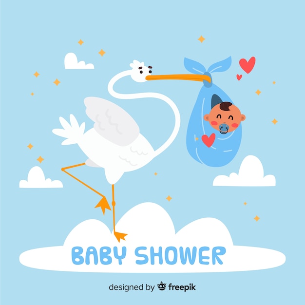 Linda plantilla de baby shower con cigüeña