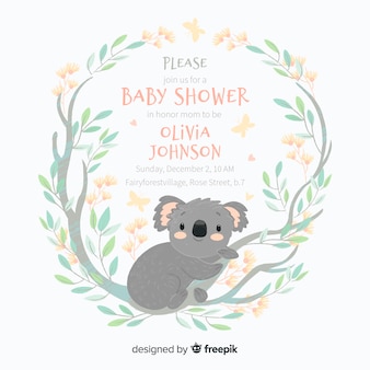 Linda Plantilla De Baby Shower Con Koala Vector Premium Linda Plantilla De Baby Shower Con Koala Vector Premium