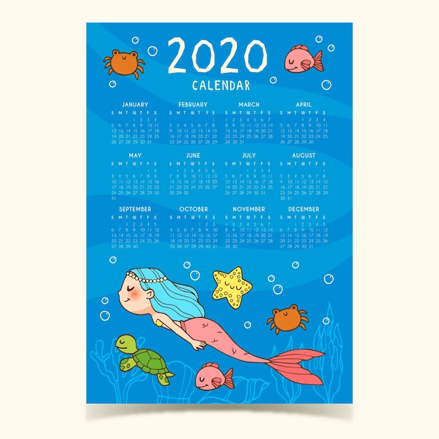 Linda plantilla de calendario 2020