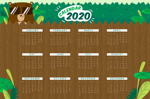 Linda plantilla de calendario 2020