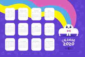 Vector gratuito linda plantilla de calendario 2020