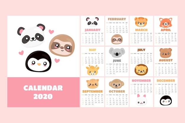 Linda plantilla de calendario 2020