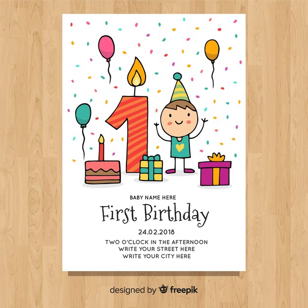 Linda plantilla de tarjeta del primer cumpleaños