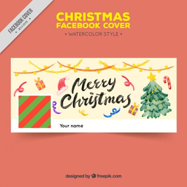 Linda portada de facebook de adornos navideños de acuarela