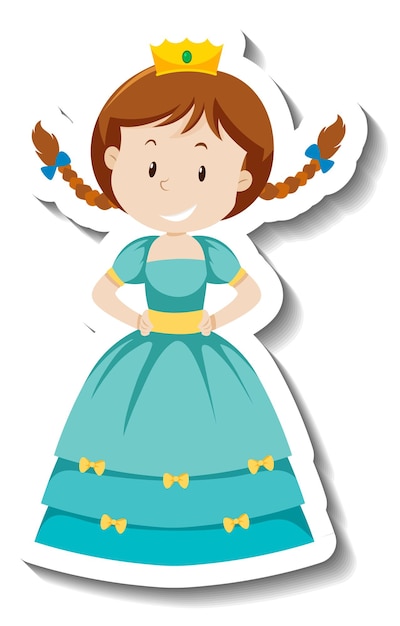 Vector gratuito linda princesa en vestido azul personaje de dibujos animados pegatina