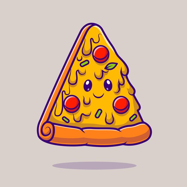 Linda rebanada de pizza derretida ilustración de icono de vector de dibujos animados. Alimentos Objeto Icono Concepto Aislado Premium