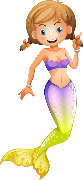 Linda sirena con cola degradada morada y amarilla.
