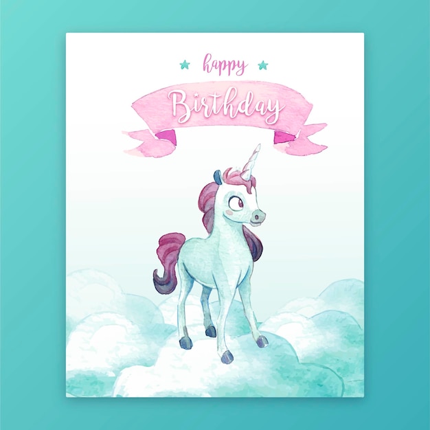 Vector gratuito linda tarjeta de cumpleaños con unicornio