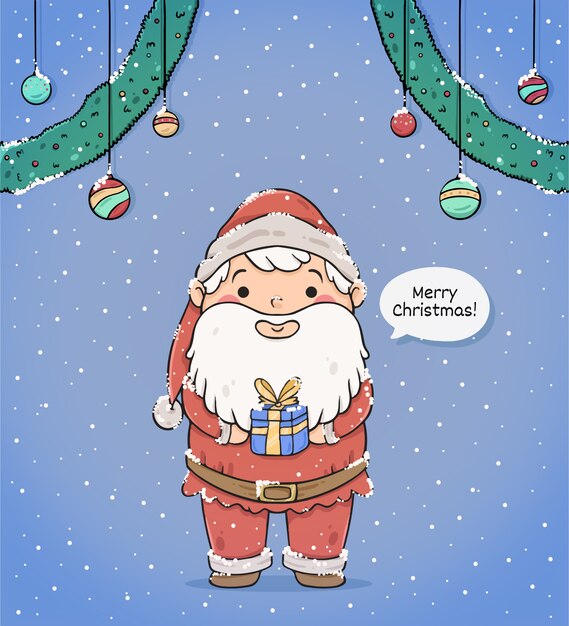 Linda tarjeta de felicitación de feliz navidad con santa claus