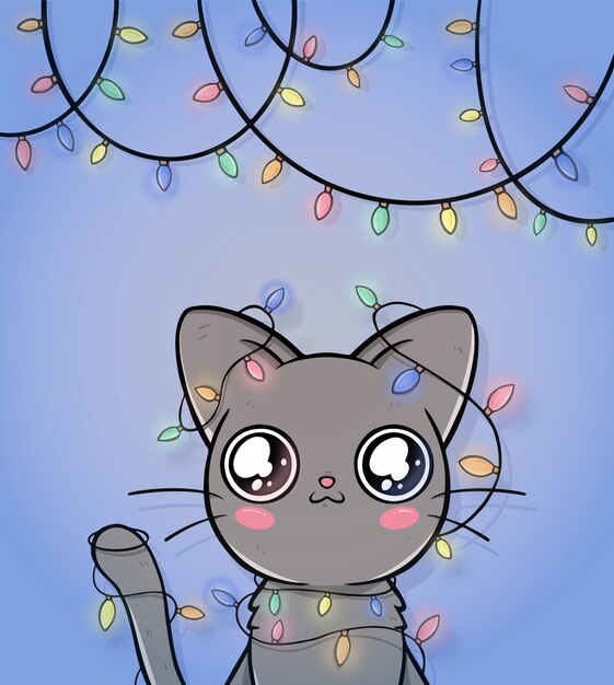 Linda tarjeta de felicitación de navidad con gato