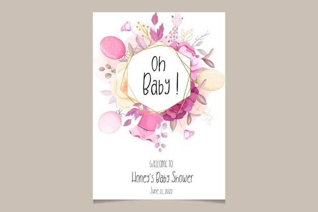 Vector gratuito linda tarjeta de invitación de baby shower con hermosas flores
