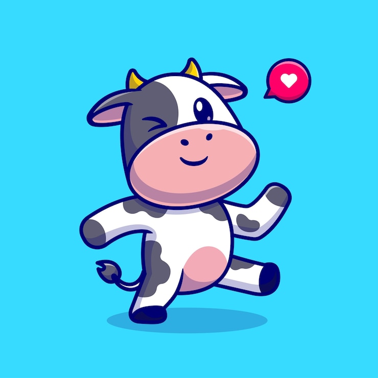 Vector gratuito linda vaca bailando dibujos animados vector icono ilustración animal naturaleza icono concepto aislado plano dibujos animados