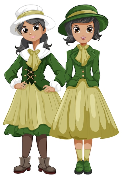 Vector gratuito lindas amigas en traje vintage verde