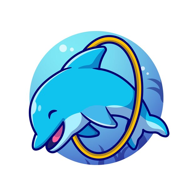 Lindas atracciones de delfines en la ilustración de dibujos animados de mar.