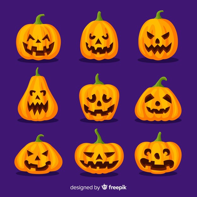 Lindas calabazas de halloween en diseño plano