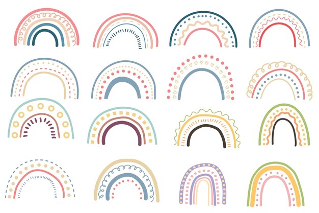 lindas colecciones de ilustraciones de doodle de arco iris
