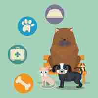 Vector gratuito lindas mascotas e iconos de la tienda de mascotas