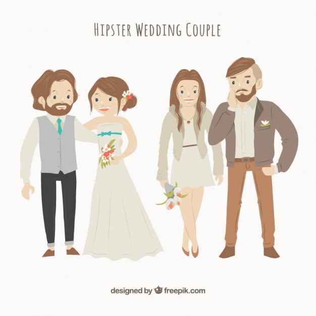 Vector gratuito lindas parejas de boda, estilo hipster