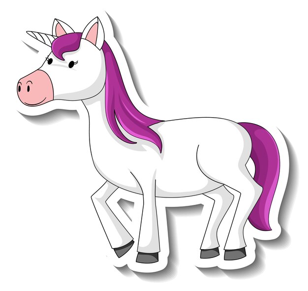 Lindas pegatinas de unicornio con un personaje de dibujos animados de unicornio morado