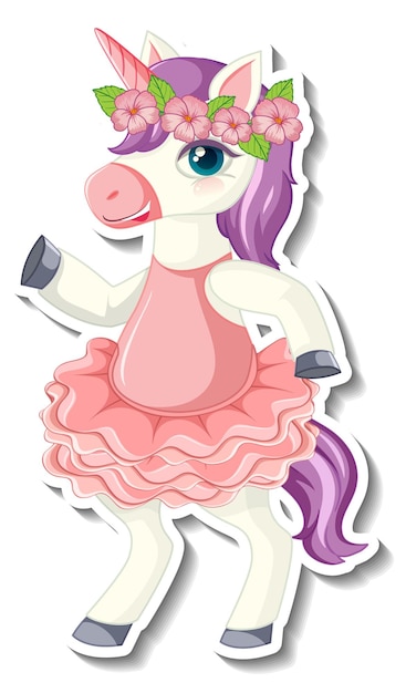 Vector gratuito lindas pegatinas de unicornio con un personaje de dibujos animados de unicornio morado