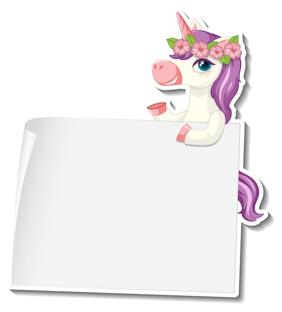 Vector gratuito lindas pegatinas de unicornio con plantilla de banner en blanco