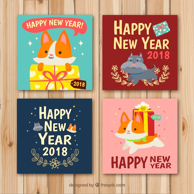 Lindas tarjetas de año nuevo con gatos y perros