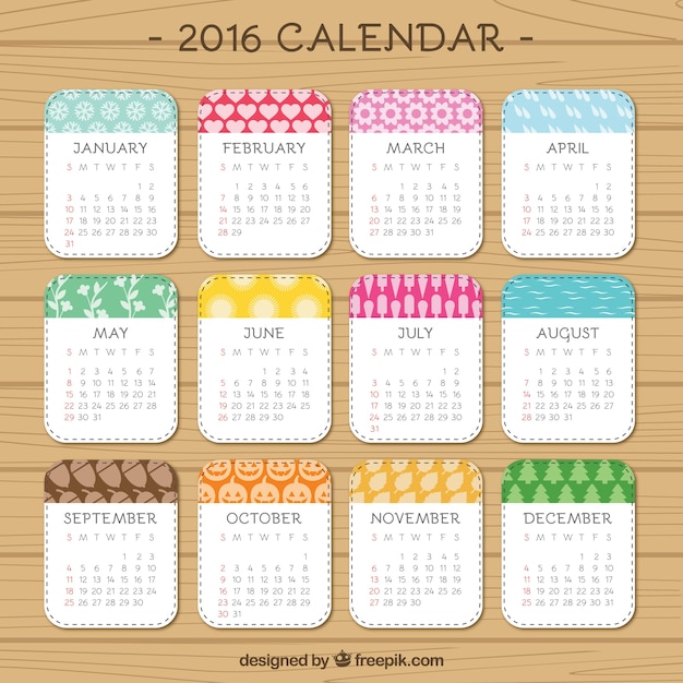Vector gratuito lindo 2016 del calendario