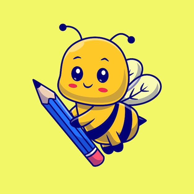 Lindo abeja de miel con lápiz Vector de dibujos animados Ilustración de icono Educación de animales Vector plano aislado