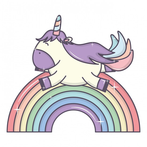 Lindo adorable unicornio y arcoiris