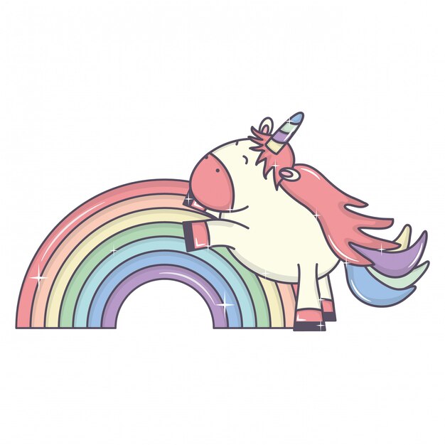 Lindo adorable unicornio y arcoiris