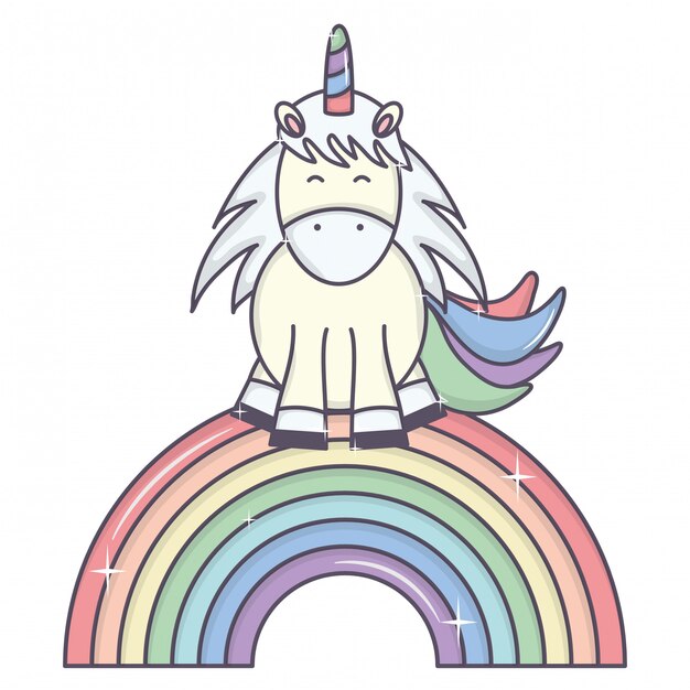 Lindo adorable unicornio y arcoiris