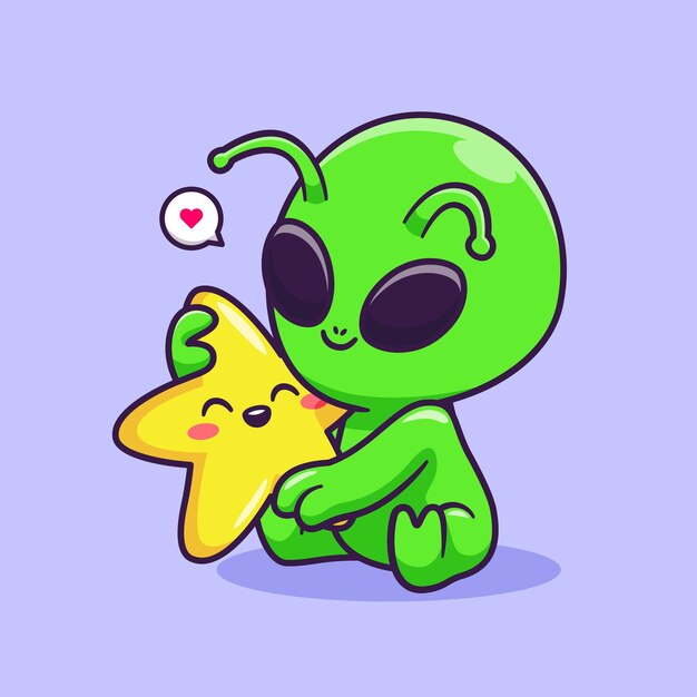 Lindo Alien Abrazo Estrella Dibujos Animados Vector Icono Ilustración Ciencia Tecnología Icono Concepto Aislado Plano
