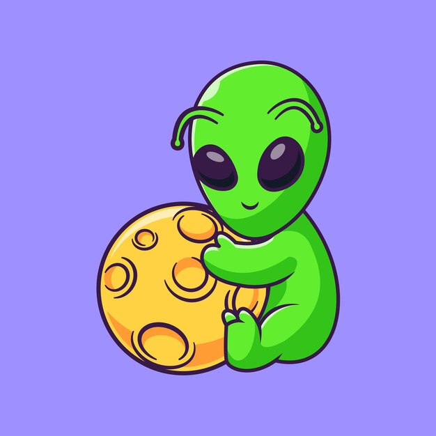 Lindo Alien Abrazo Planeta Dibujos Animados Vector Icono Ilustración Ciencia Tecnología Icono Concepto Aislado Plano
