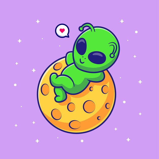 El lindo alienígena durmiendo en la luna icono vectorial de dibujos animados ilustración ciencia tecnología icono aislado plano